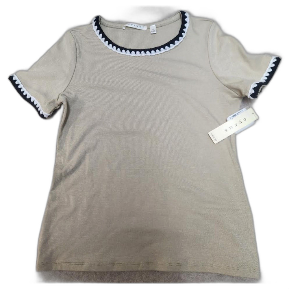 Cyrus Women's Short Sleeve Biege Top Size Small